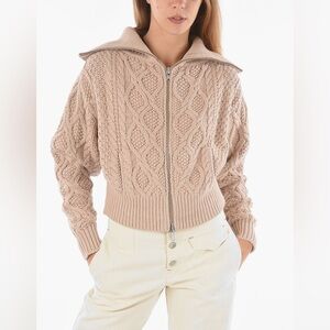 SELF-PORTRAIT
TURTLENECK ZIPPED ARAN COTTON BLEND CARDIGAN SZ Small